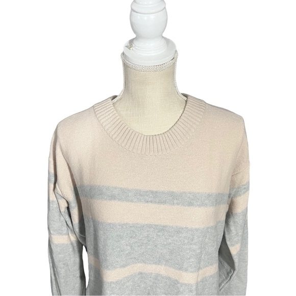 Toad & Co Plateau LS Crew Grey & Blush Striped Lambswool Nylon Mix Sweater Sz L - Picture 2 of 12